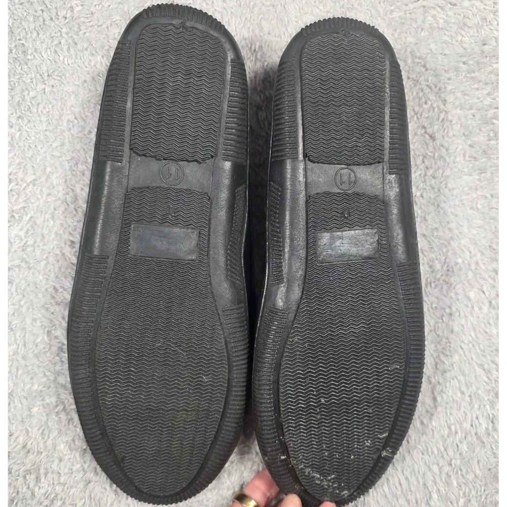 Unbranded Moccasin Slippers Mens 11 Black Leather Faux Fur Lined House Shoes